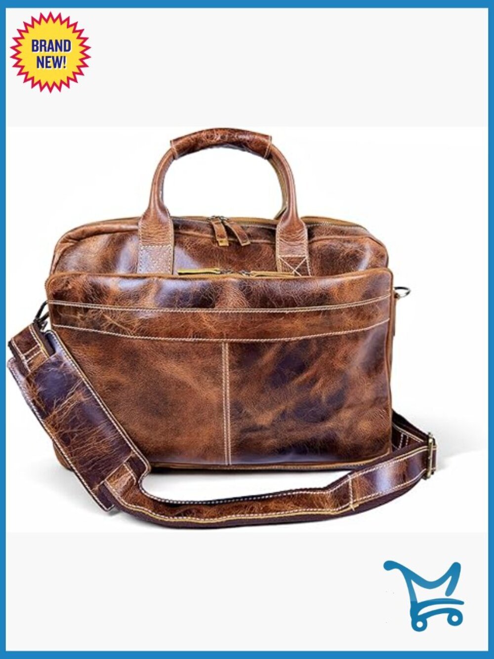 18 Inch Top Grain Buffalo Leather Laptop Messenger Bag Briefcase Satchel